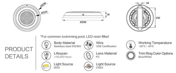 4 la piscina dei cavi 230mm il RGB 12W IP68 12v si accende