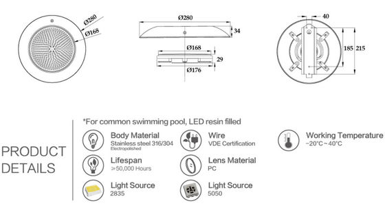 Luci all'aperto della piscina da 18 watt IP68 Inground